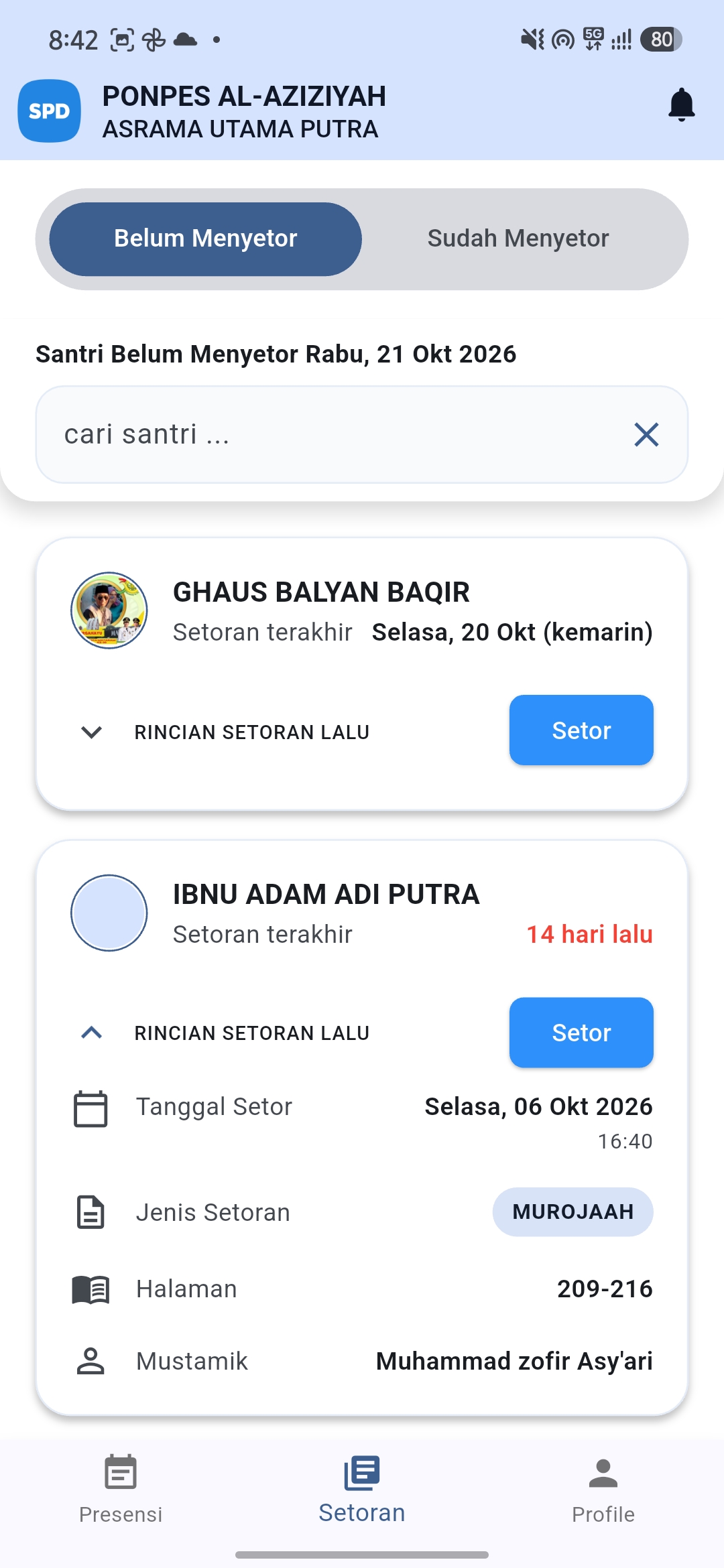 Setoran Santri